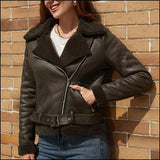 Blouson aviateur peau lainée femme